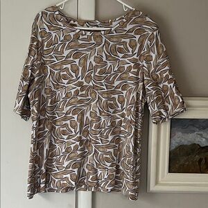Chico's Camel/White Leaf Print Short Sleeve Top 3